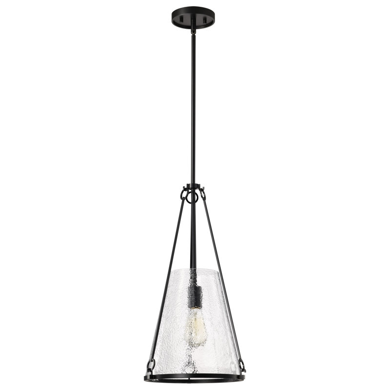 Anita Valentine - Petit luminaire suspendu - Verre martelé, H 22,5 po x l 12 po x P 12 po, Noir