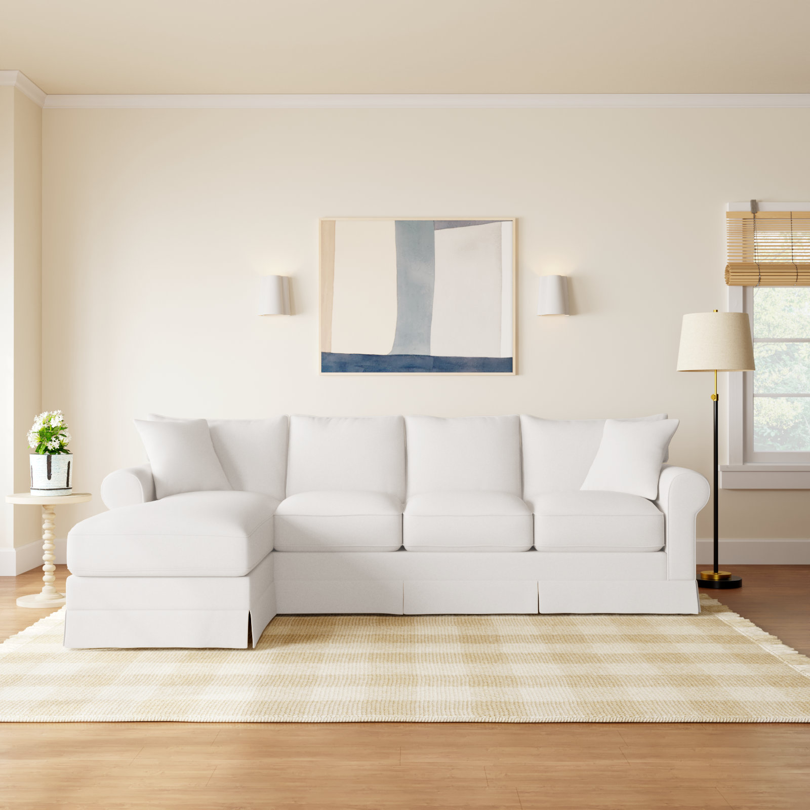 Friedman Sleeper Sectional with Chaise, Classic Bleach White Twill, Left Hand Facing