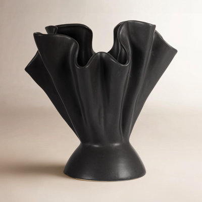 Stoneware Ruffled Vase with Reactive Glaze