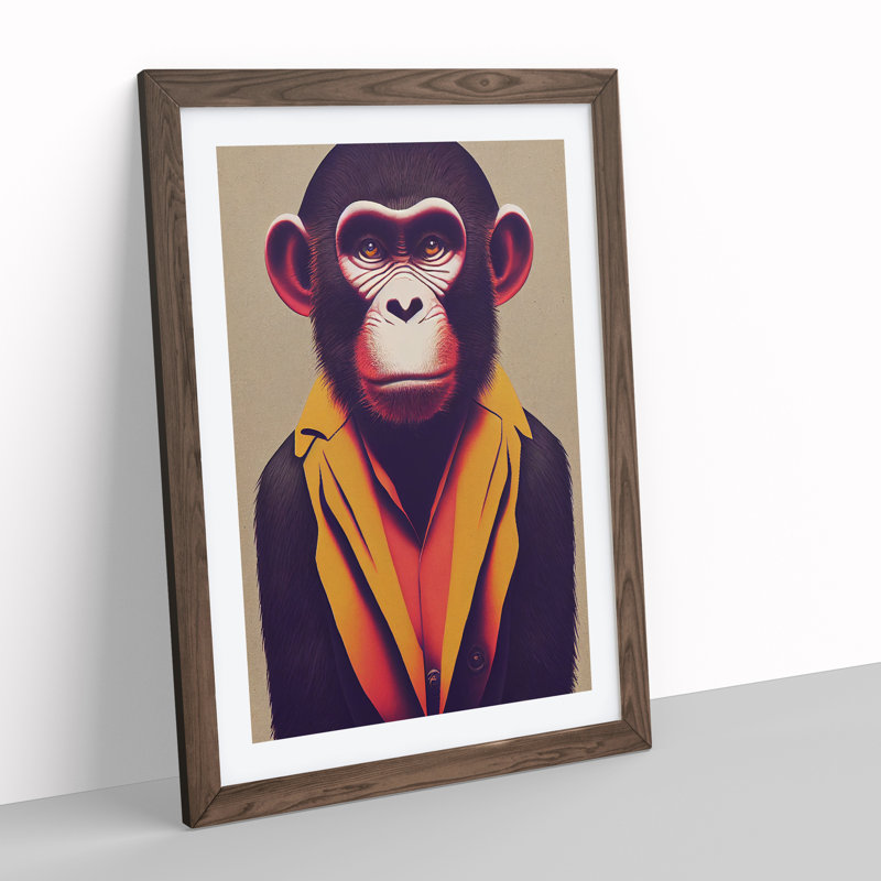 Dashing Monkey - Single Picture Frame Print, 34cm H x 25cm W x 2cm D, Walnut