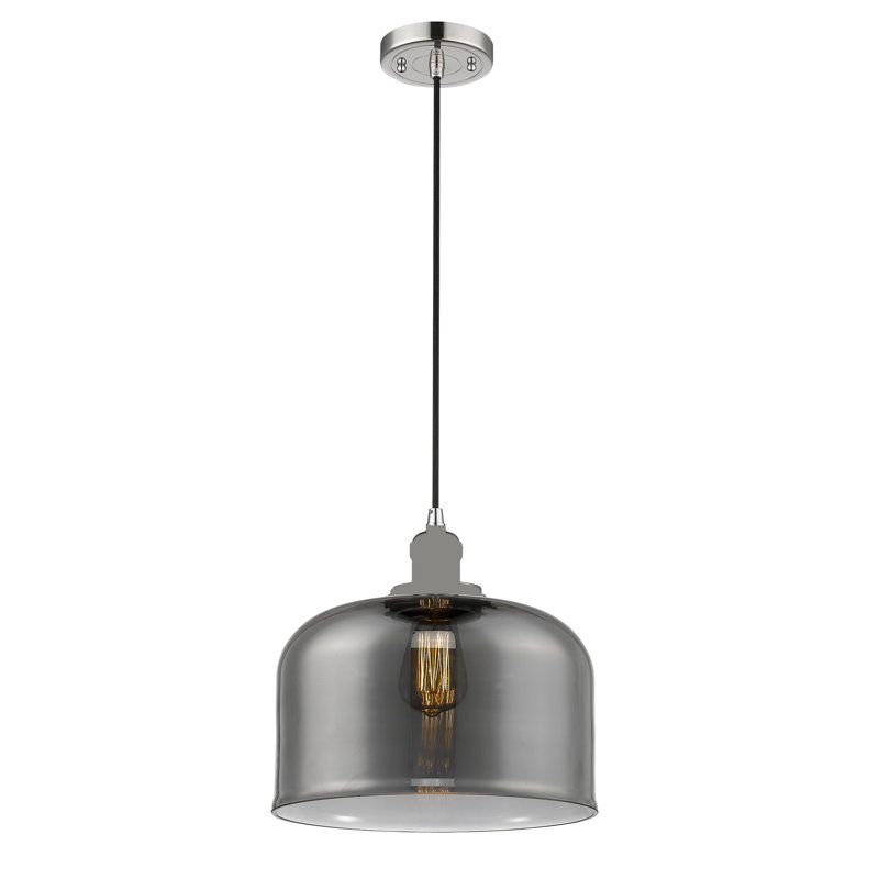 Luminaire suspendu en forme de dôme à 1 lumière Barahona, Ampoule non incluse, Nickel poli, Plaqué couleur fumée