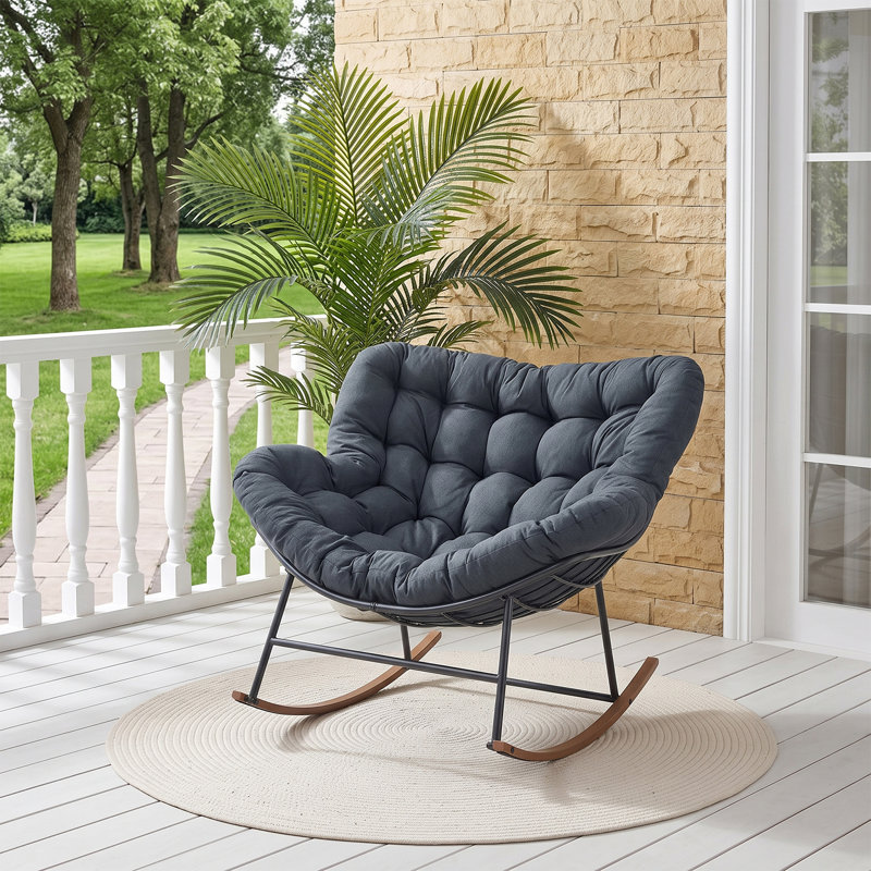 Modern Iron Frame Rocking Chair with Cushion, Grey