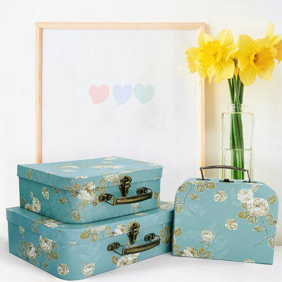 Ensemble de 3 boîtes décoratives rétro avec couvercles, mini boîtes à bibelot de style valise à souvenirs pour la décoration intérieure