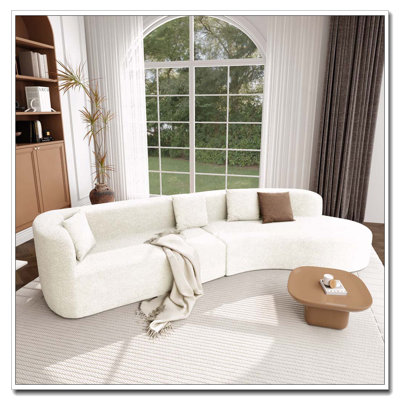 132" Modern Sectional Sofa With Curved Design, 2-Piece Chenille Modular Couch With 4 Pillows, Plush Sponge & Spring Cushion