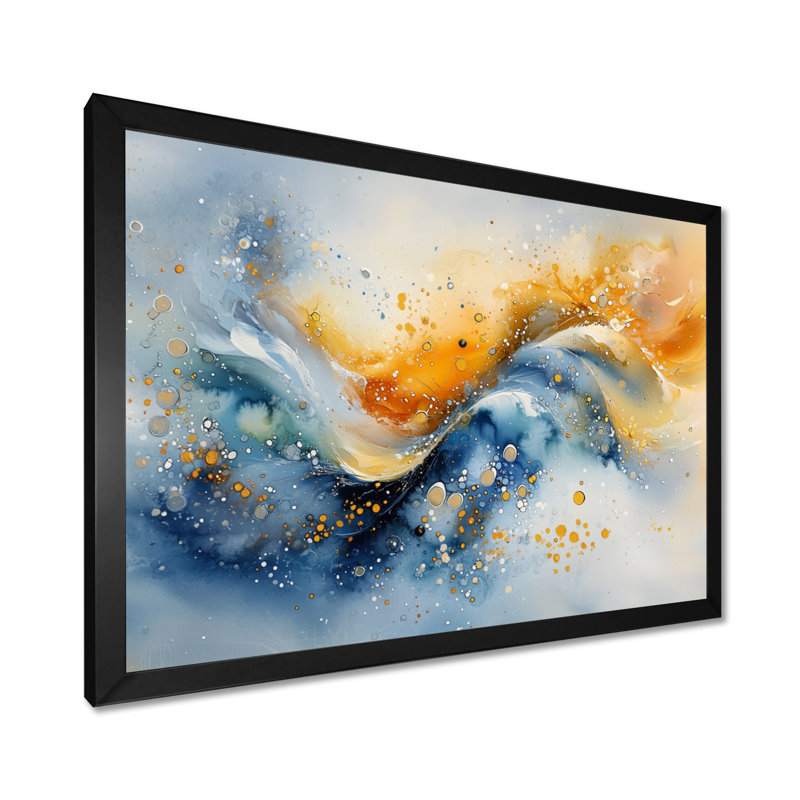 «Blue Yellow Dream Lines IV - Abstract Collages», reproduction sur toile, Cadre simple, Noir, noir, noir, noir