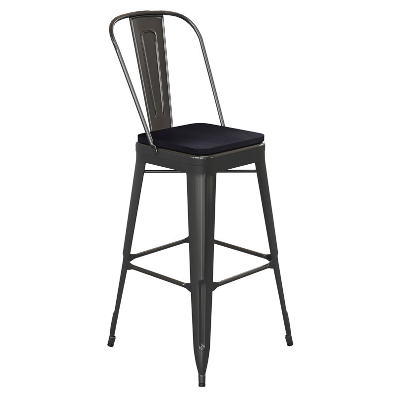 Britian All-Weather Commercial Counter Stool with Removable Back & Poly Resin Seat, Black, Bar Stool (30.25" Seat Height)