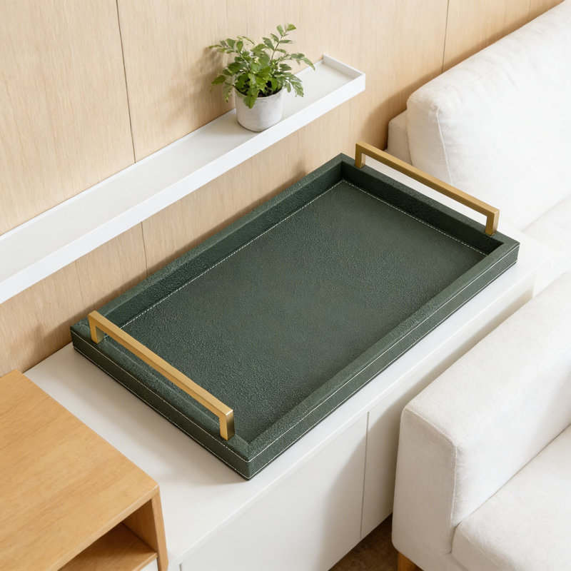 Plateau de service en similicuir avec poignées Shagreen - Plateau décoratif décoratif pour repose-pieds et table basse pour le salon, la salle de bain et la chambre à coucher