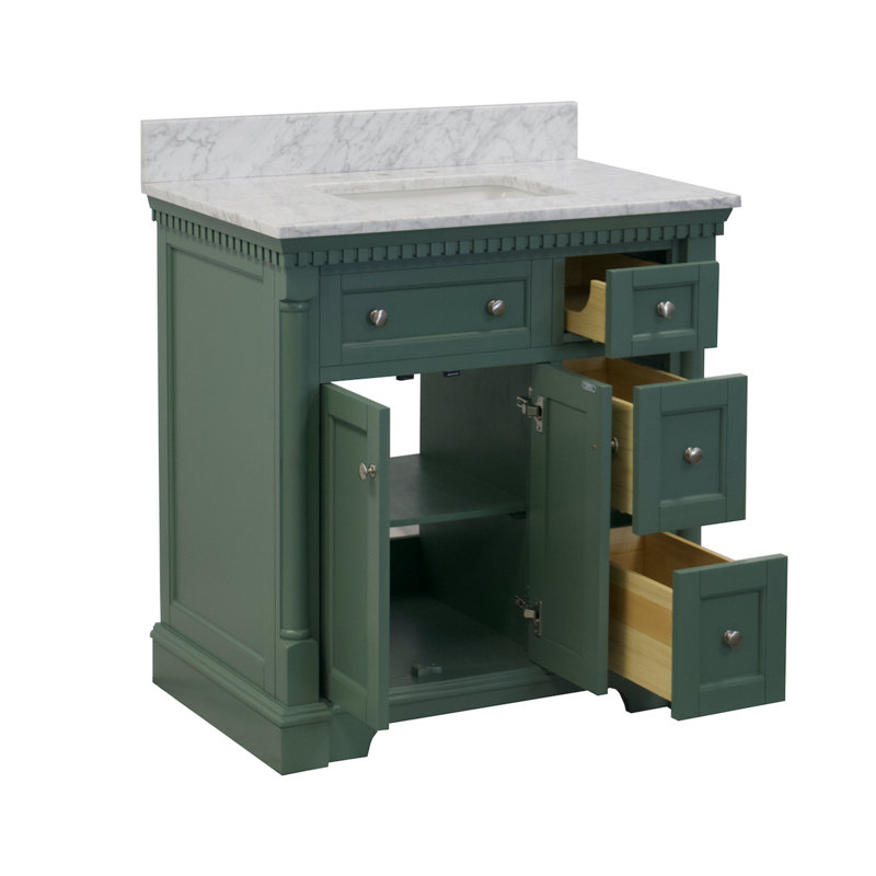 Ensemble de meuble-lavabo simple 36 po Fossen, Vert sauge, Marbre de Carrare