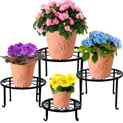 4 Pack Metal Plant Stands For Flower Pot, Heavy Duty Potted Holder, Indoor Outdoor Metal Rustproof Iron Garden Container Round Supports Rack For Plant -  Canora Grey, 771FF341DA2645A4884D9DE7BE1442BE