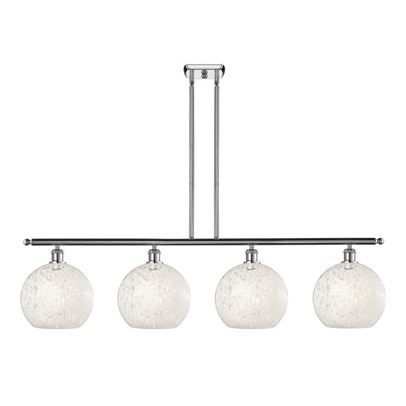 Luminaire suspendu pour îlot de cuisine 4 lumières Ballston White Mouchette, H 12,25 po x l 48,25 po x P 10 po, Chrome poli