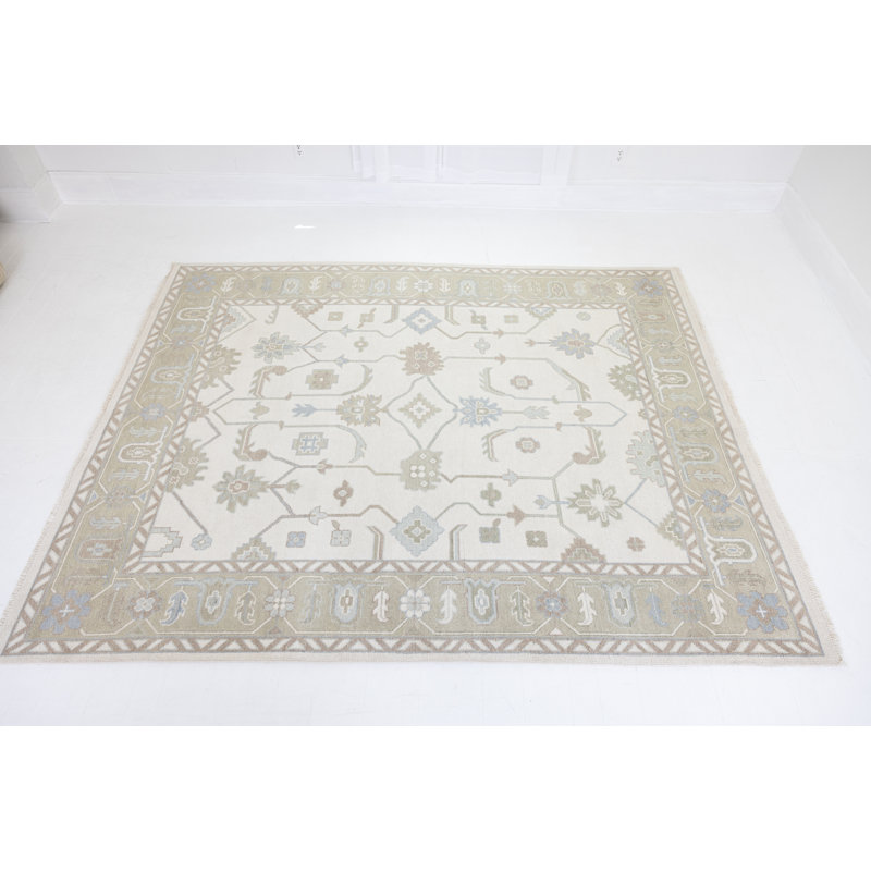Pearl Hand Knotted Wool Geometric Area Rug, Rectangle 8' x 10'