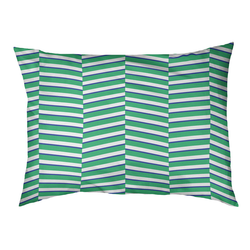 Cheng Striped Polyester Pet Bed, Small (28" W x 18" D x 6" H), Green/Navy Blue