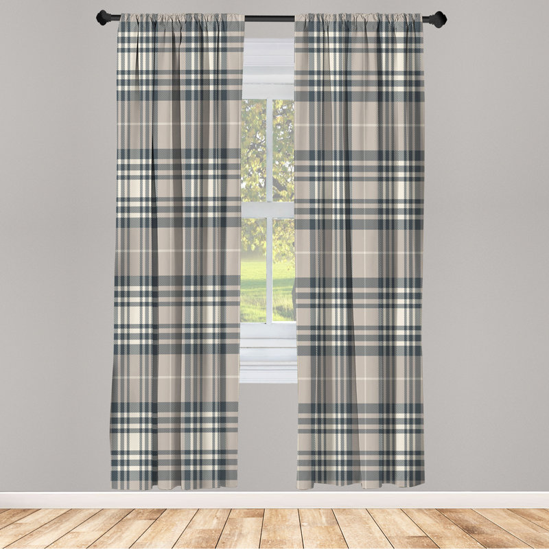  Checkered Curtains, Plaid Tartan English Tile, Dusk Cream, 56" W x 63" L