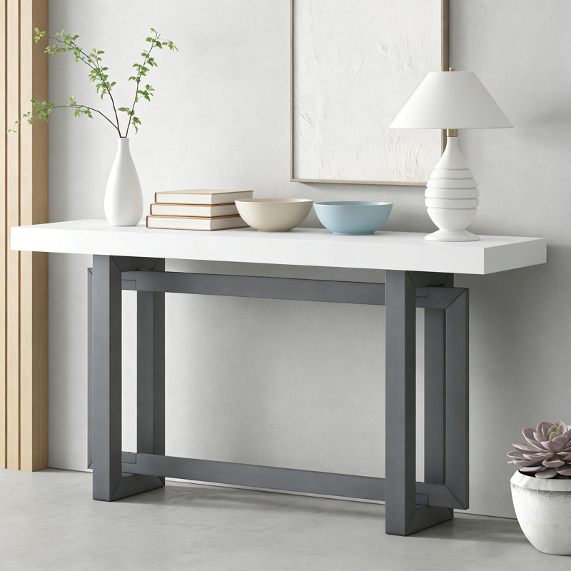 59.1''Rectangle Design Console Table, White, Dark Gray