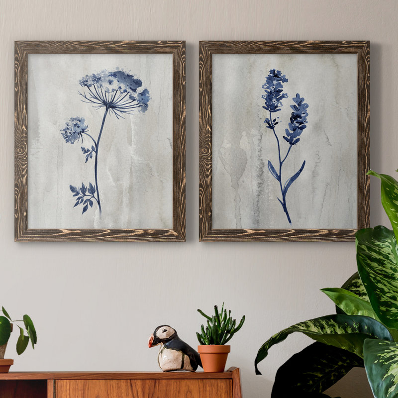 «Indigo Botanical I», ensemble de 2 reproductions d'impressions, Toile encadrée, H 24 po x l 36 po, Noyer