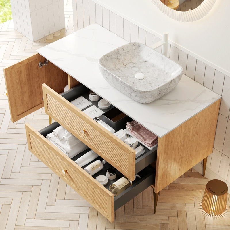 Meuble-lavabo autoportant en contreplaqué avec 2 tiroirs, 35.06 "H x48.05"W x 20.49"D