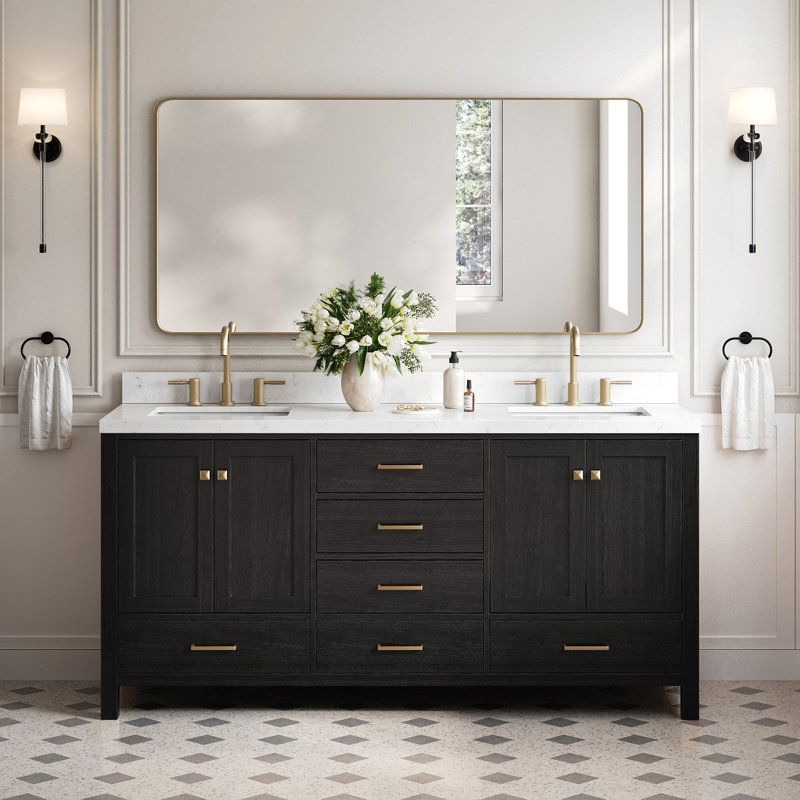 Meuble-lavabo double 72,25 po avec plateau Grevera, Chêne noir