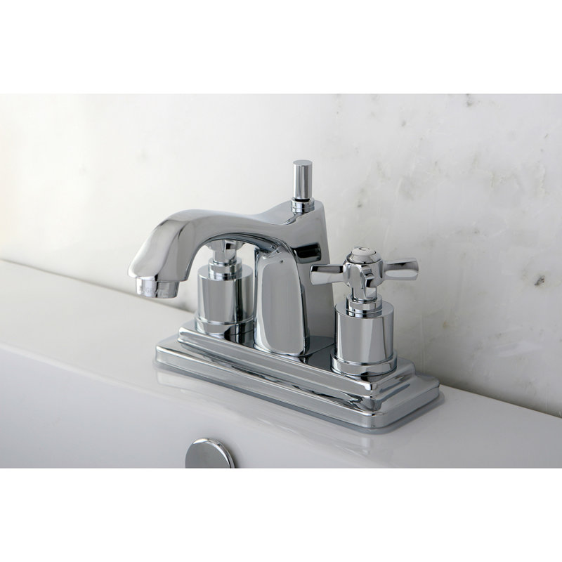 Kingston Brass Millennium Two-Handle 3-Hole Deck Mount 4" Centerset Bathroom Faucet with Brass Pop-Up, Polished Chrome