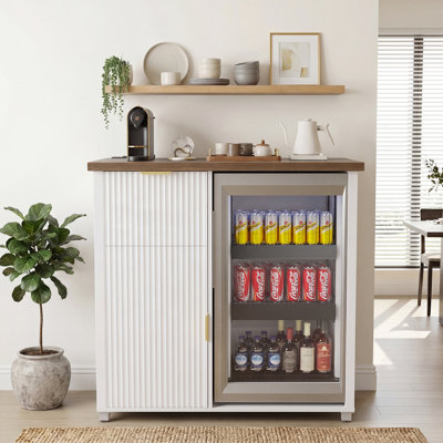 39.5"Modern Coffee Bar Cabinet with Fridge Space, Mini Fridge Cabinet with Power Outlet for Dining Room and Home Bar