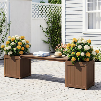 Banc d'extérieur avec jardinières, sièges et présentoir à plantes, porte-pots à fond ouvert