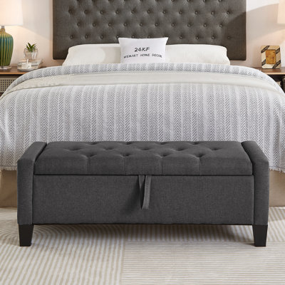 Repose-pieds avec rangement, repose-pieds avec rangement et charnière de sécurité, poids de 350 lb, banc d'entrée rembourré avec sièges pour chambre à coucher, salon - gris foncé
