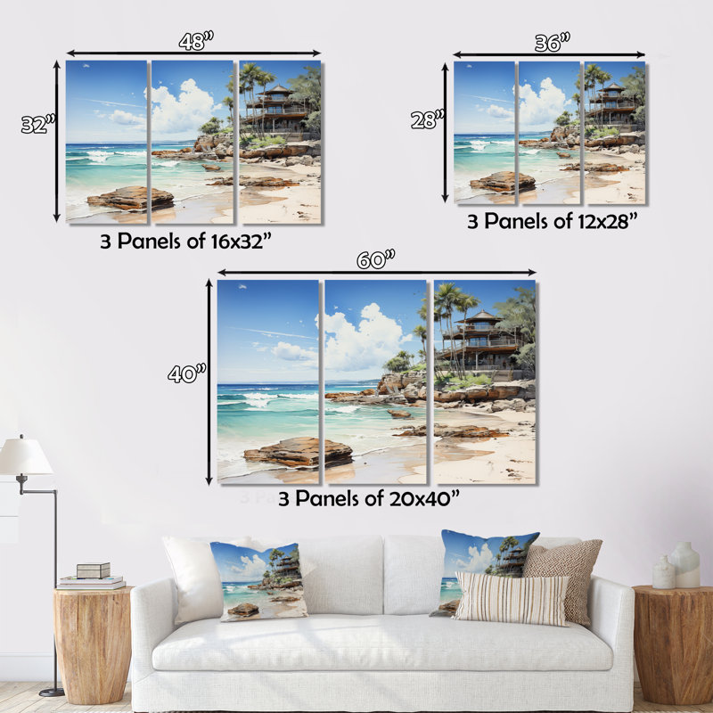 Cancun Beach Resort II, reproduction sur toile 3 pièces, H 40 po x l 60 po