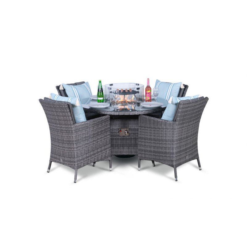 Padilla 4 - Person Patio Dining Set Round Table with Cushions Included, Grey/Light Blue, Grey