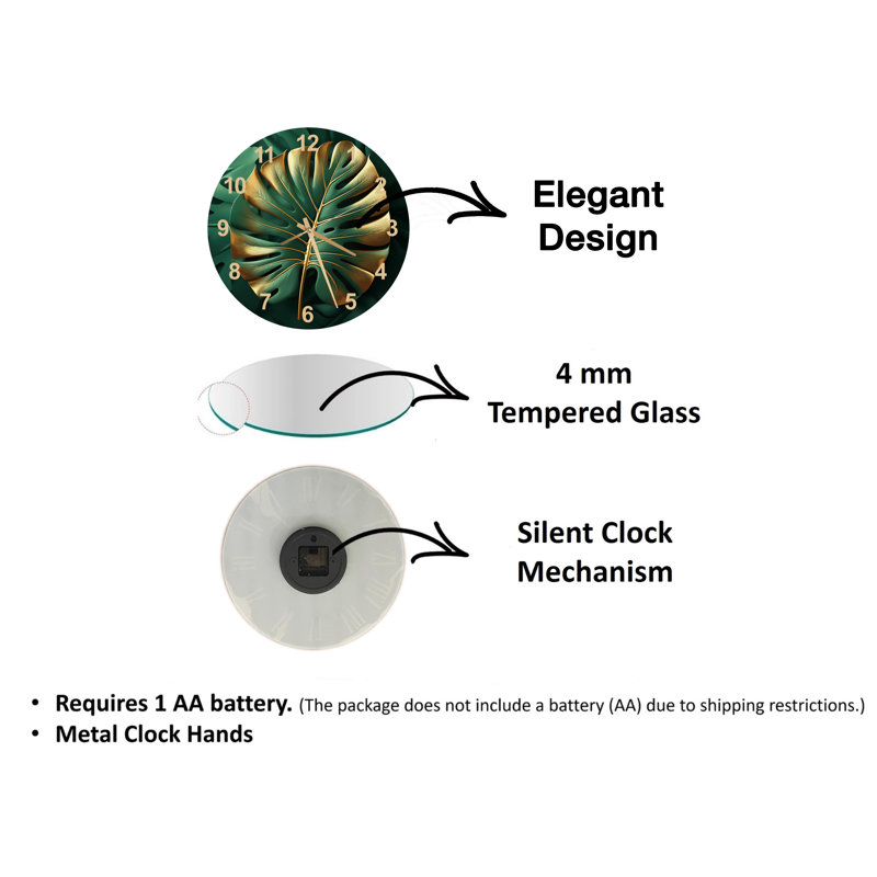 Horloge murale Glam Emerald Green, Blanc