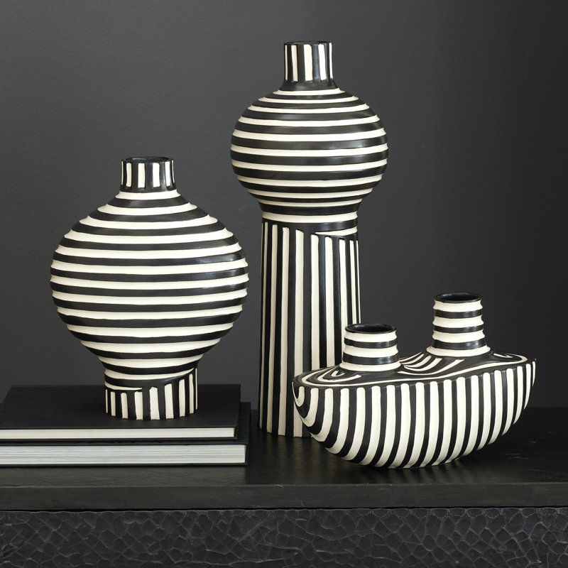 Colbert Vase-Black/White, 13" H x 8.5" W x 8.5" D
