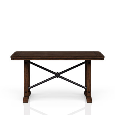 Table à double caisson à hauteur de comptoir en brun, chic industriel, bois massif et matériau brun avec piédestal