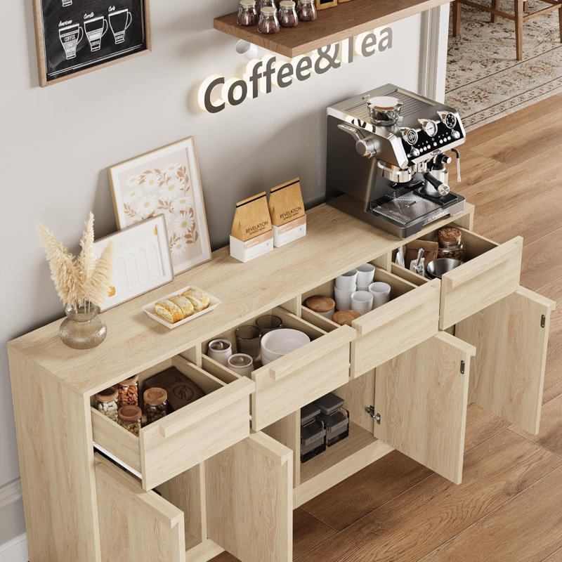 Sideboard Buffet Cabinet with 4 Drawers, 62.4" Large Coffee Cabinet with Storage, Modern Storage Buffet Table for Kitchen Dining Room, Living Room (Pear Wood, 4 Doors & 4 Drawers)