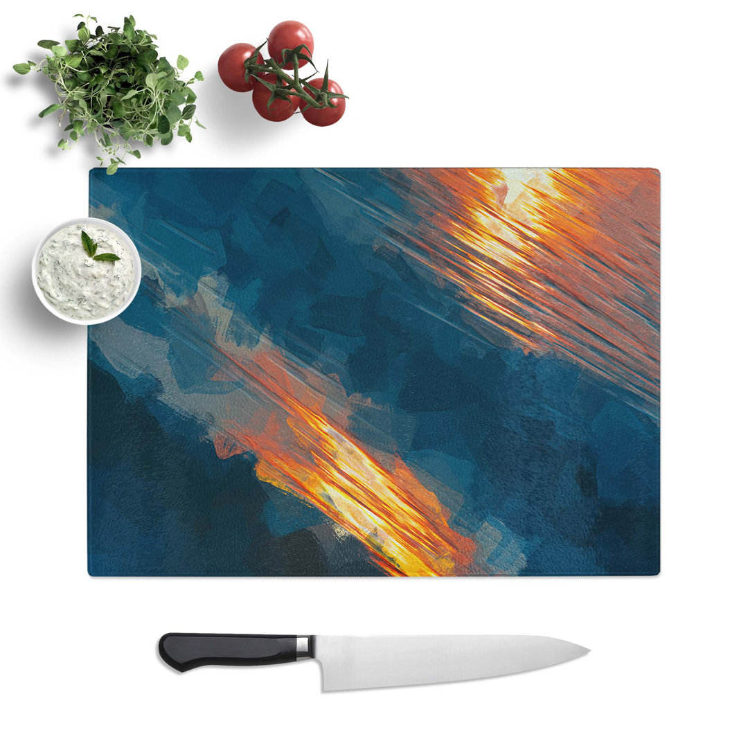 Tempered Glass Wave Reflections in Abstract Chopping Board