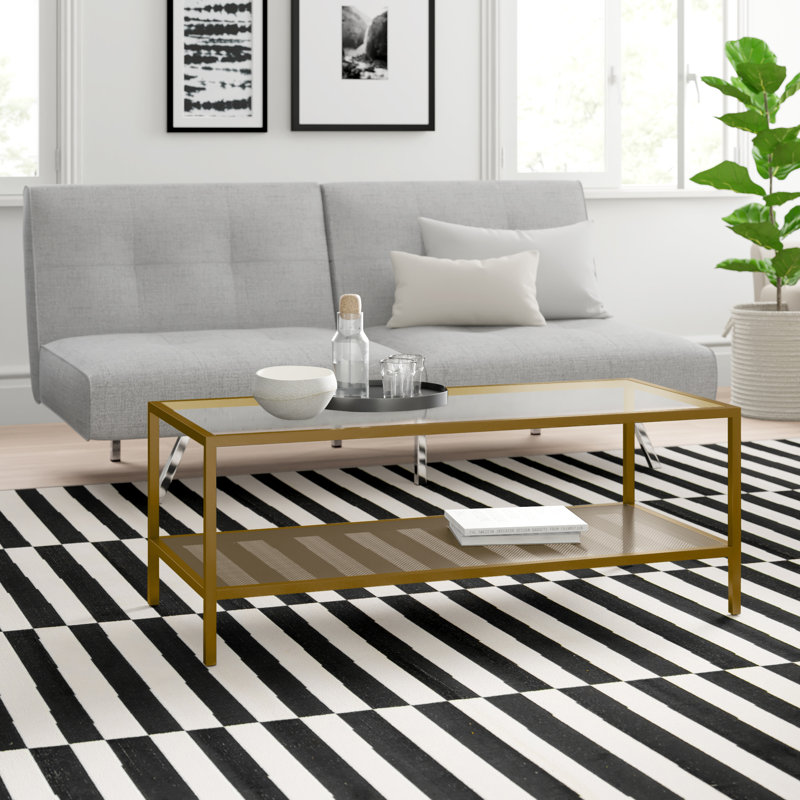 Chiang Glass Top Coffee Table, Blackened Bronze, 17" H x 54" L x 24" W
