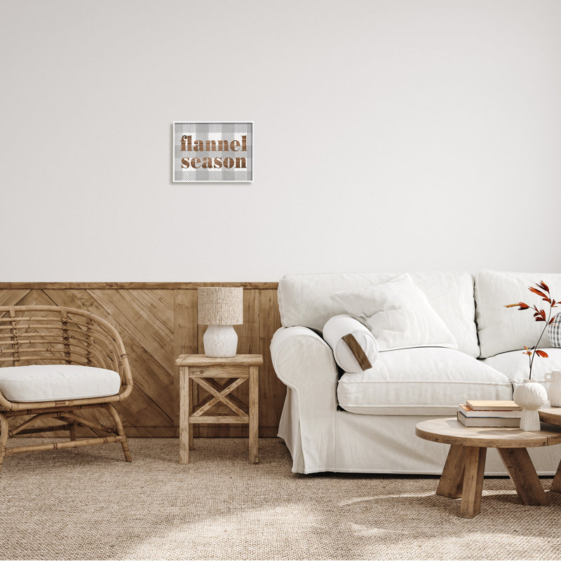 «Flannel Season Text Grain», carreaux gris à carreaux - Art textuel, H 11 po x l 14 po, Giclée encadrée blanc bord de mer