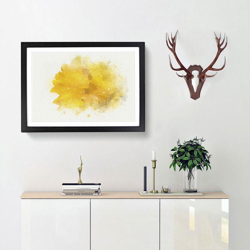 Sole Yellow Daffodil in Abstract - Picture Frame Painting Print, Black Framed, 27cm H x 36cm W x 2cm D