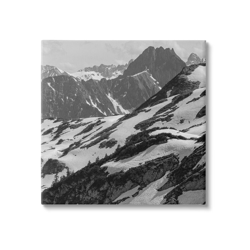 Montagnes enneigées sur bois, Giclée encadrée blanc bord de mer, H 24 po x l 24 po x P 1,5 po