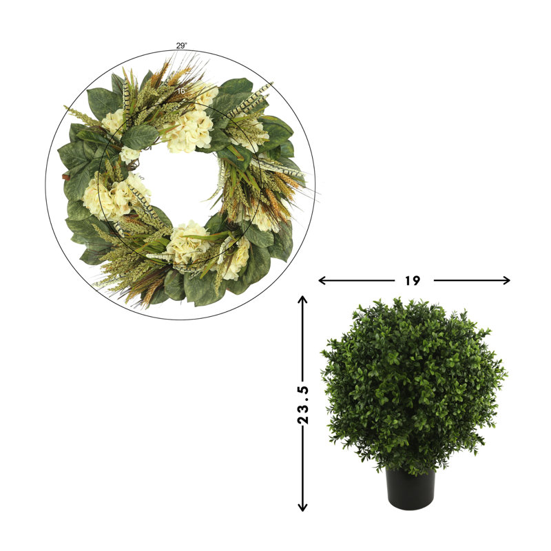 Rustic Hydrangea Fall  with UV Rated Outdoor Boxwood Drop-Ins