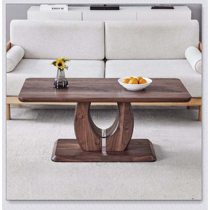 Table basse moderne en bois de noyer avec panneau texturé foncé et minimaliste