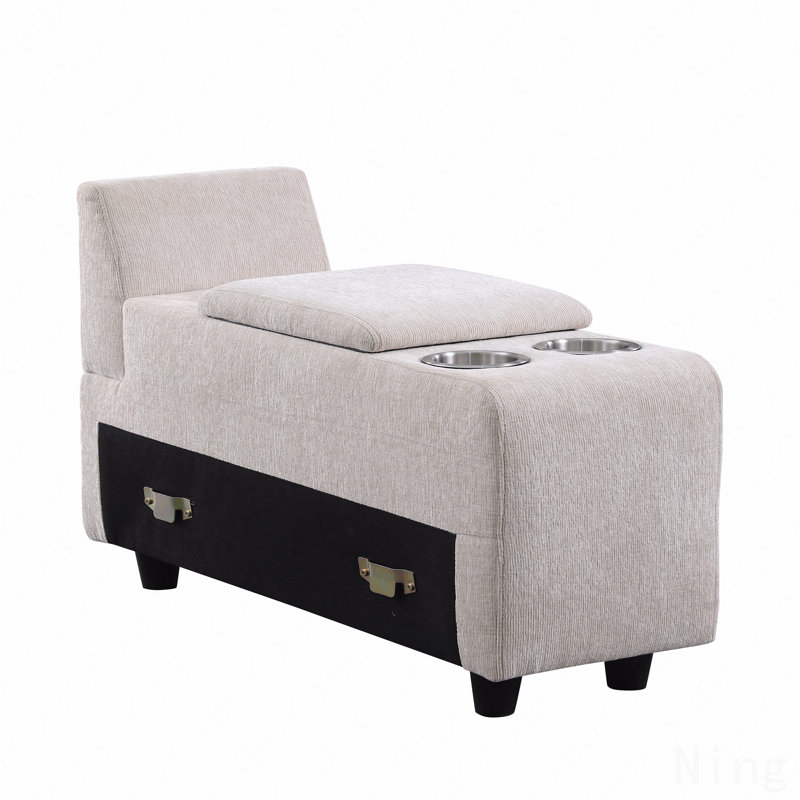 Canapé modulaire avec repose-pieds, Chenille - Beige, 35 po H x 136,25 po L x 99,25 po P