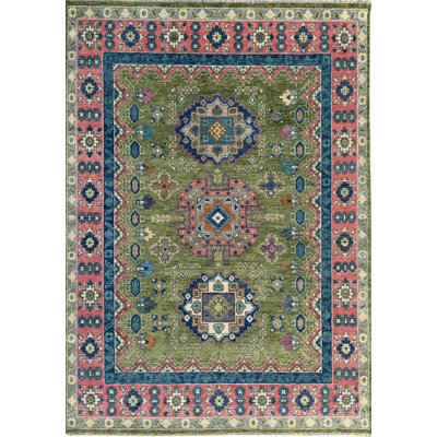 Tapis vert traditionnel en laine noué à la main vert