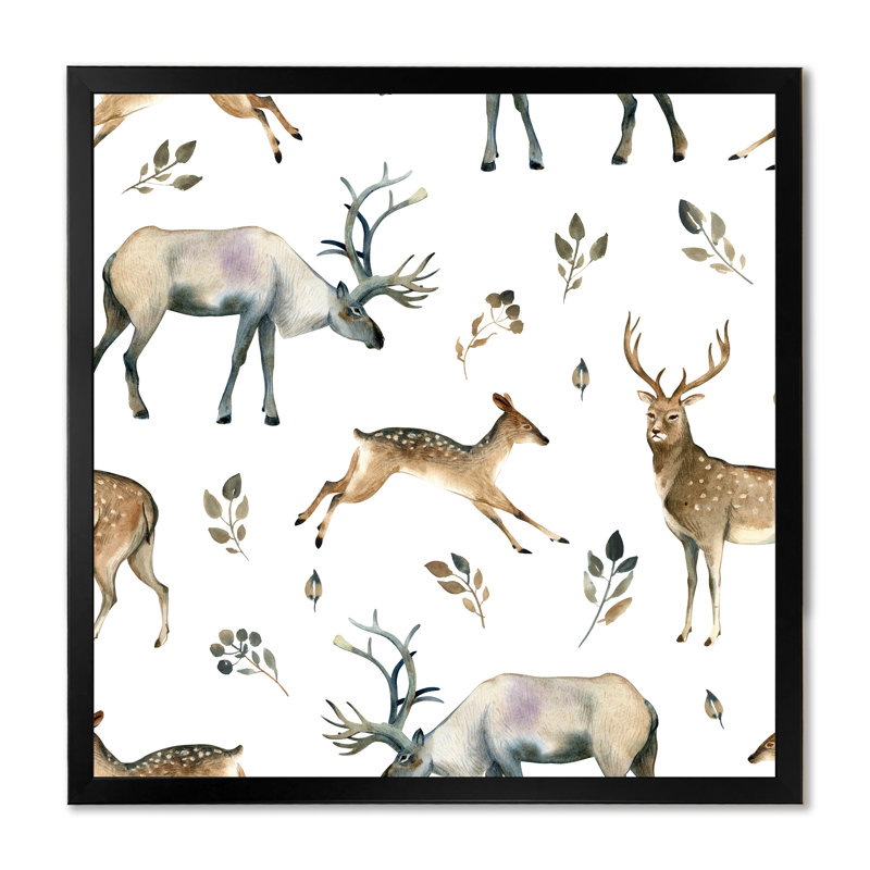 Motif sauvage de cerf sauvage - art mural traditionnel sur toile, Impression noire sur toile encadrée