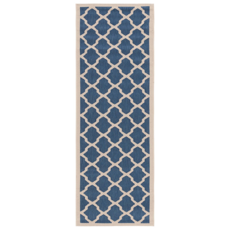 Bordeaux Geometric Blue/Beige Area Indoor/Outdoor Area Rug, Runner 2'3" x 6'7"
