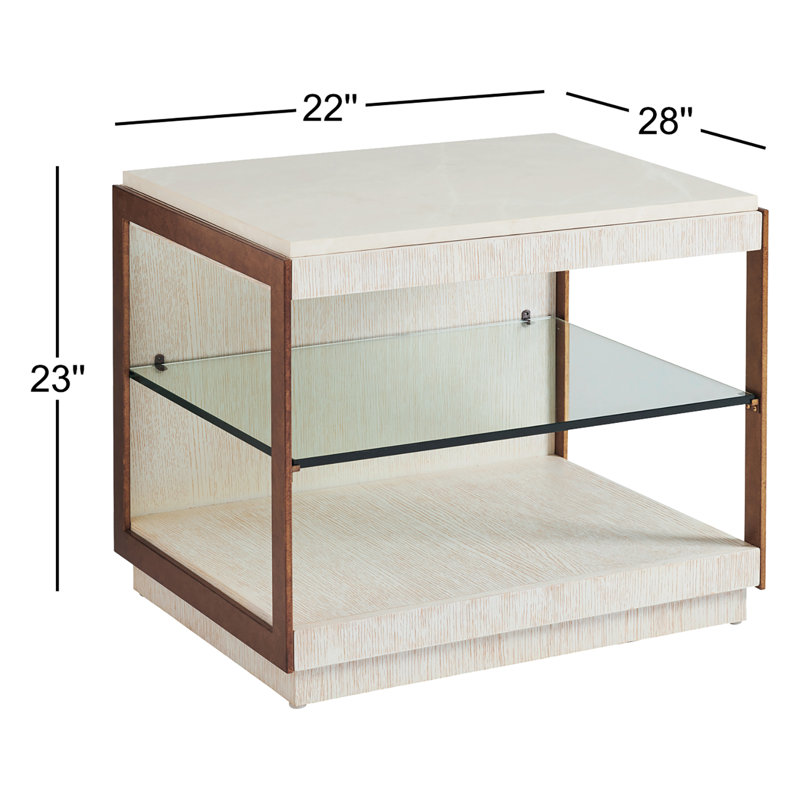 Cream and Wood Rectangular End Table with Glass Shelf