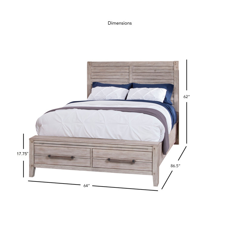 Navin Slat Storage Bed, Queen, White Washed