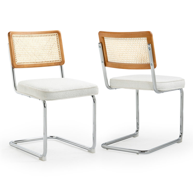 Boucle Low Rattan Back Side Chair, White