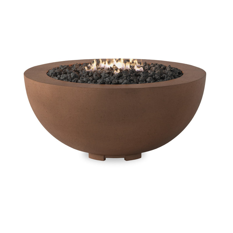 Bronson 18" H x 39" W Concrete Outdoor Fire Pit Table, Clay Concrete, Propane