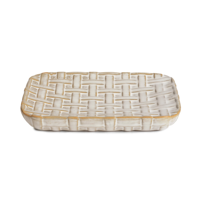 Cream and Golden-Brown Ceramic Woven Soap Dish