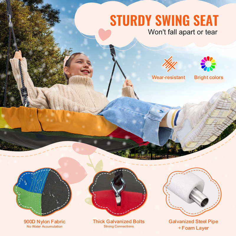 Tree Swing, 40 Inch Saucer Swing, 750Lbs Weight Capacity, 900D Oxford Fabric Swing Seat With 2 Tree Hanging Straps And Adjustable Multi-Strand Ropes, Round Swing For Kids Outdoor, Multicolor