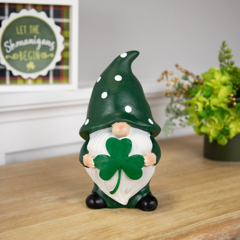 Statue de jardin d'extérieur 7,75 po Shamrock Gnome St. Patrick's Day