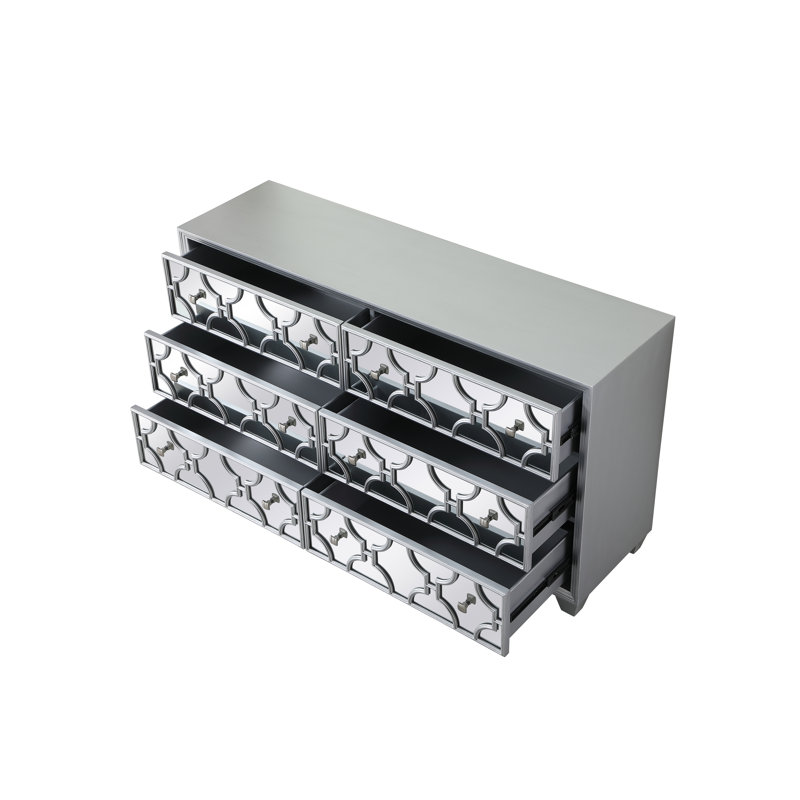 Commode double 6 tiroirs l 64 po Billwise, Argent argent